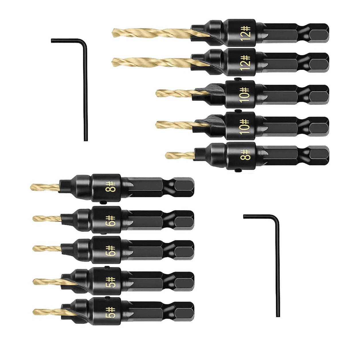 12-Piece Countersink Drill Bit Set One-Step Drill & Countersink, 1/4" Hex Shank