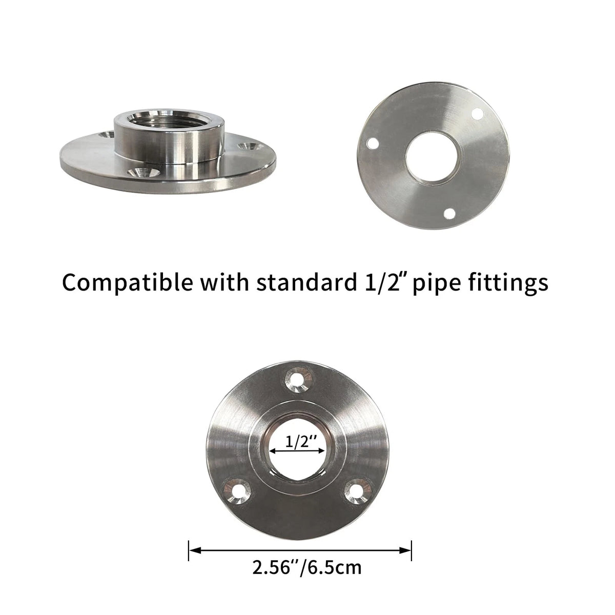 GeilSpace Stainless Steel Floor Flange, 304 Pipe 0.5 Inch, Stainess steel