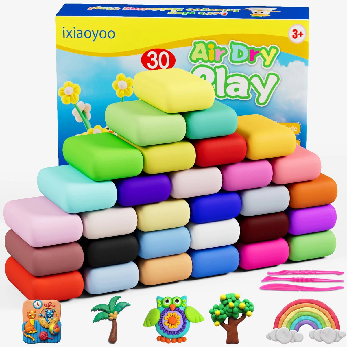 Ixiaoyoo Air Dry Clay, 30 Colors Modeling Clay 40 cm x 6 x 6 cm, 30