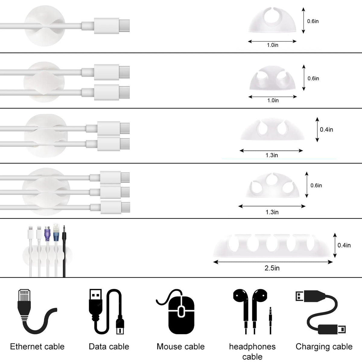 AOOTOOSPORT 137PCS Cable Management Kit 4 Sleeve Split 5 inches, White