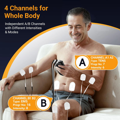 Comfytemp 4 Outputs TENS Unit for Sciatica Cover Multiple 4 Channels, Black