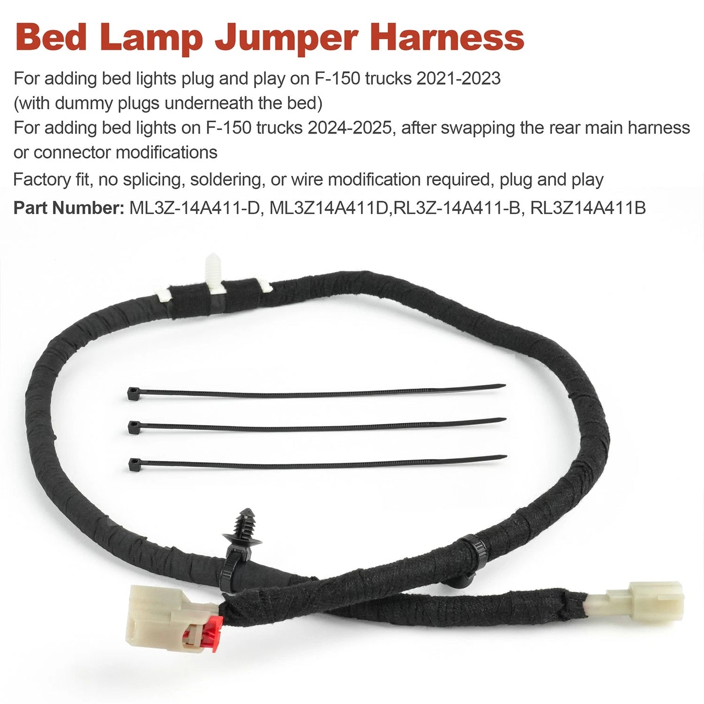 Truck Bed Light Jumper Harness For Ford F-150 2021-2025 ML3Z-14A411-D