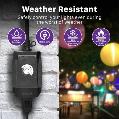 Fosmon Outdoor Light Timer Outlet Waterproof, 24 Hour Plug in 1 Pack, Black