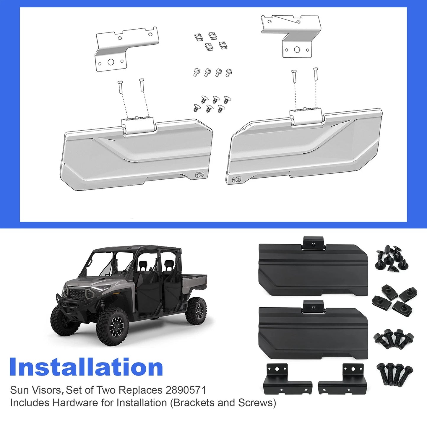 Set of Sun Visors 2890571 for 2024-2025 Polaris Ranger XD1500 & Ranger Crew