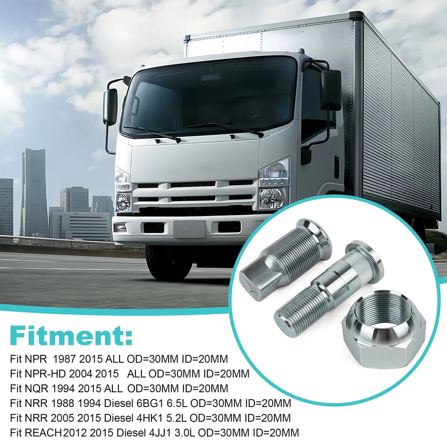 QTY 6-Wheel Nuts & Stud Kit Rear (LH) for ISUZU NPR NPR-HD NQR NRR 8-97147-614-2