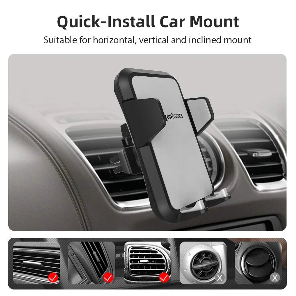 Amazon Basics Universal Portable Smartphone Holder for Car, Air Vent Grey