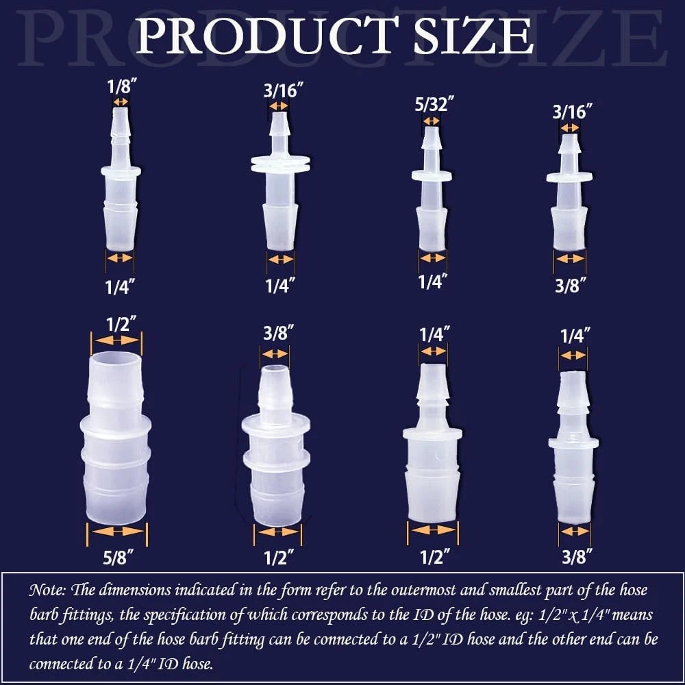40Pcs Hose Barb Fitting, Reducer, Pipe 1/2 inches, White Transparent