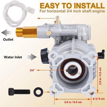 Biswing Pressure Washer Pump, 3/4" Shaft Horizontal Axial Plunger, Silver