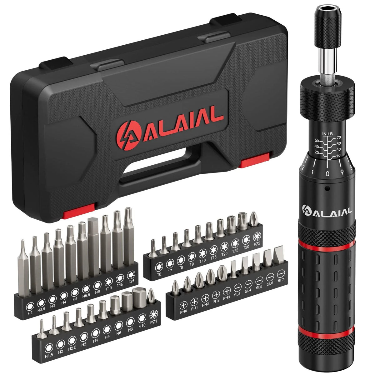ALAIAL Torque Screwdriver Set 10-70 in-lb, Adjustable Inlb, Red