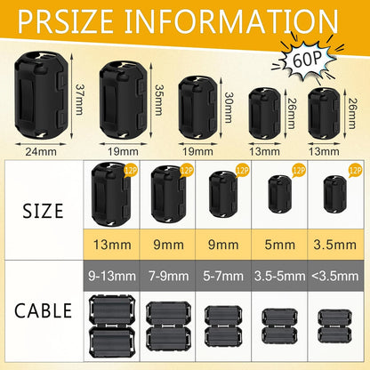 Windspeed 25Pcs Ferrite Chokes Beads Snap on RFI EMI Noise...