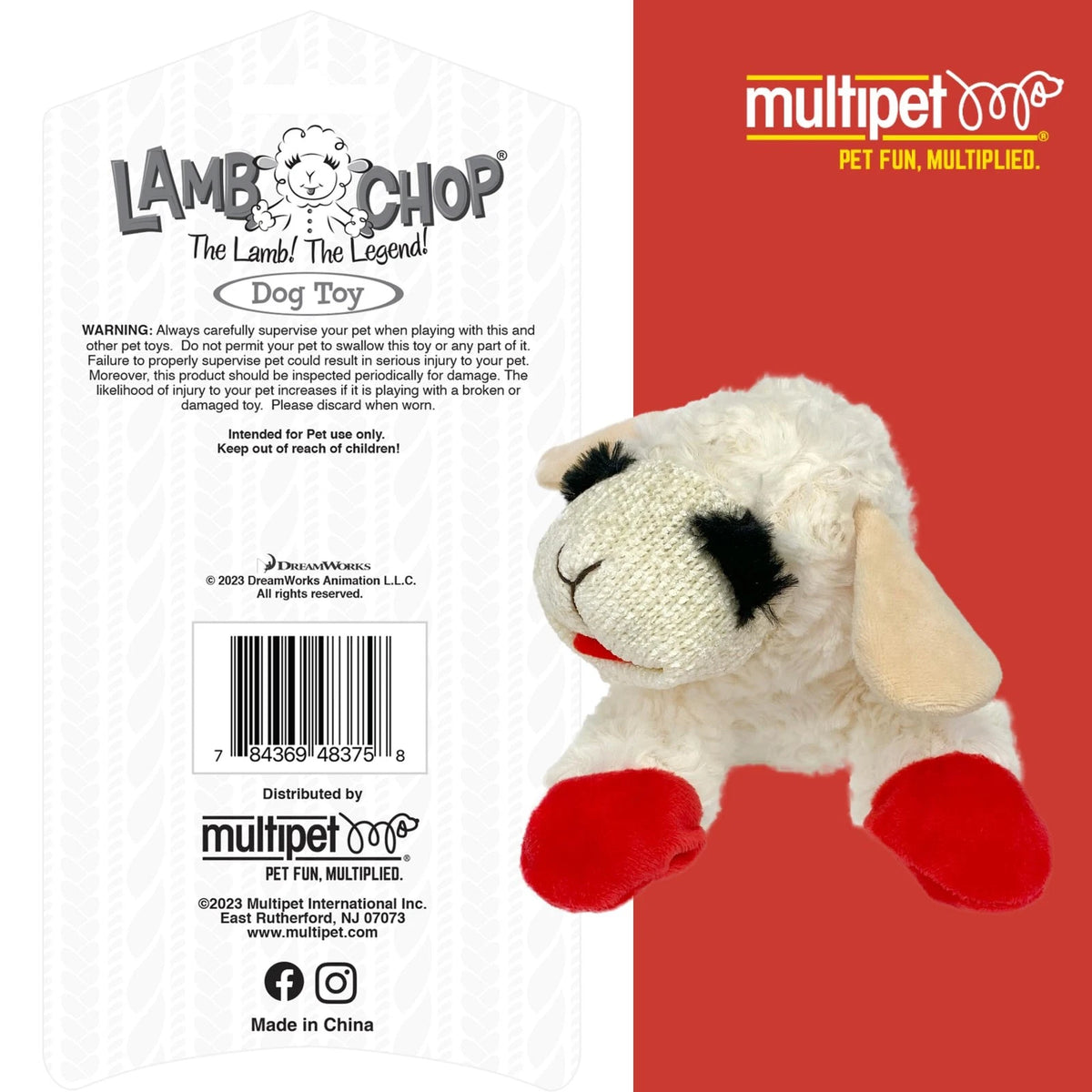 Multipet Lamb Chop Dog Plush Toy - Squeaky for Small & Medium 10", White