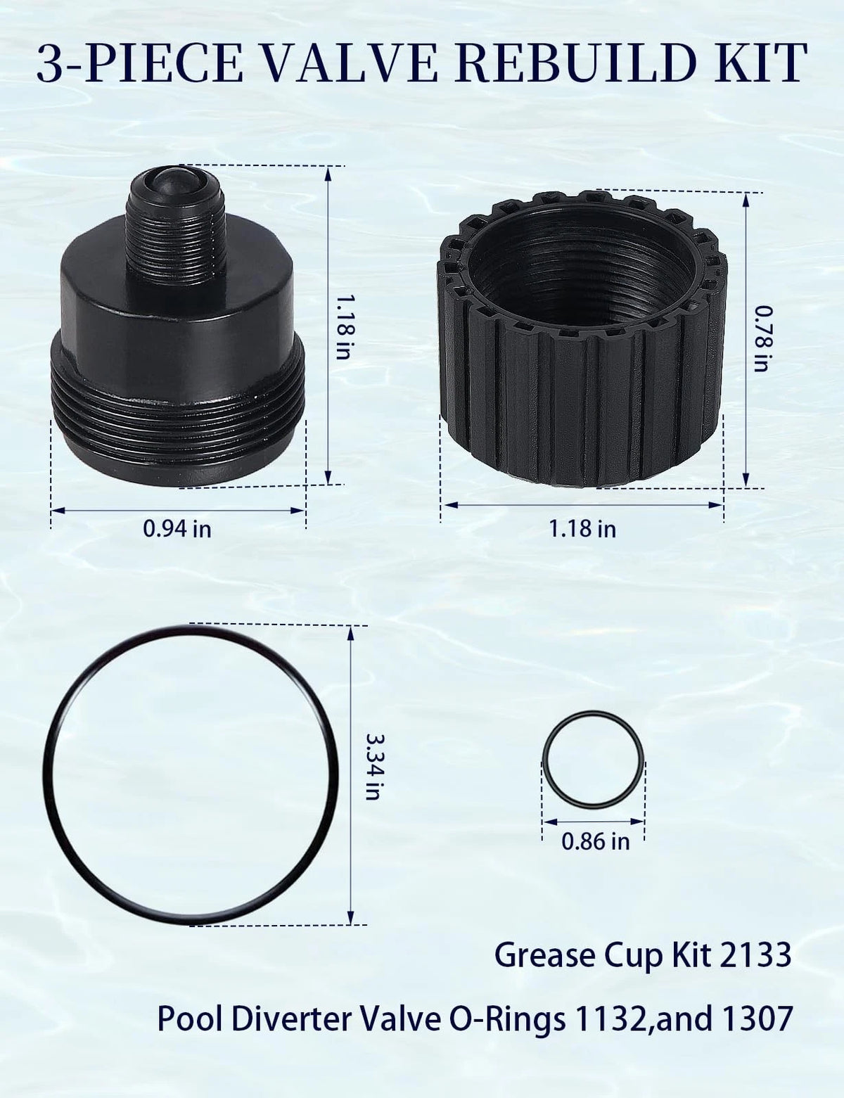Gotorido 3 Piece Replacement Valve Rebuild Kit for 2-Port/3-Port Pool Black
