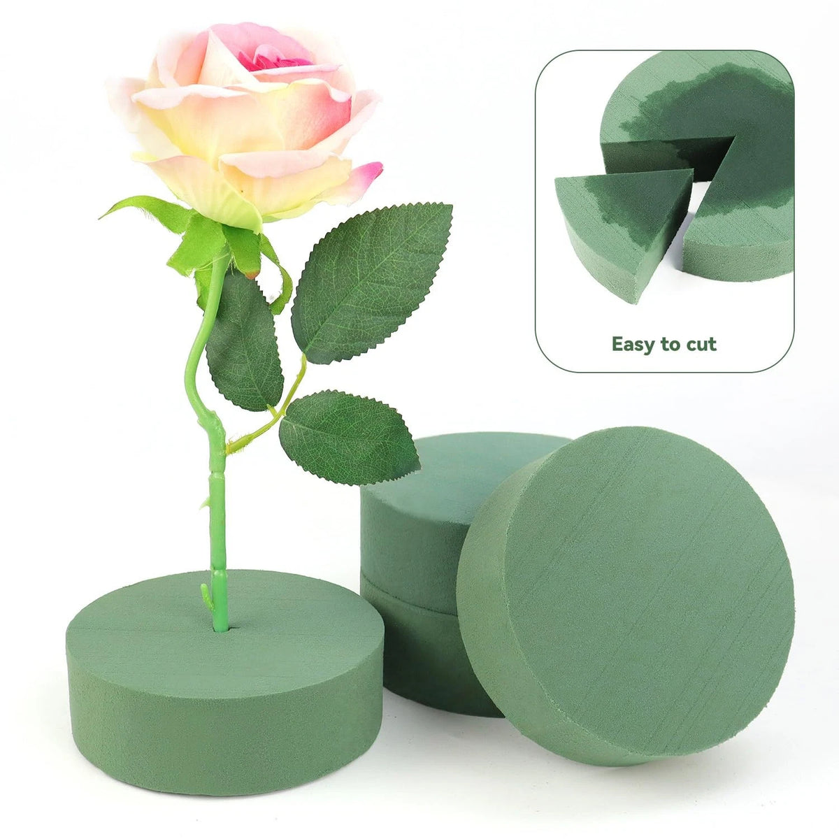 Round Floral Foam Blocks Florist Wet Dry Green 4 Pack 4.7 inch