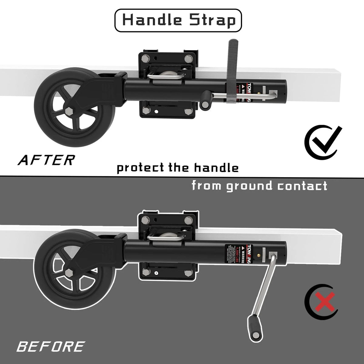 TOWKING 8" Spoke Wheel Trailer Jack, 10" Vertical Movement, 1,500 LBs, Black