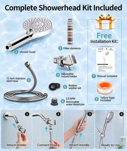 SR SUN RISE Filtered Shower Head with Handheld High Filter, Chrome 1 Filter