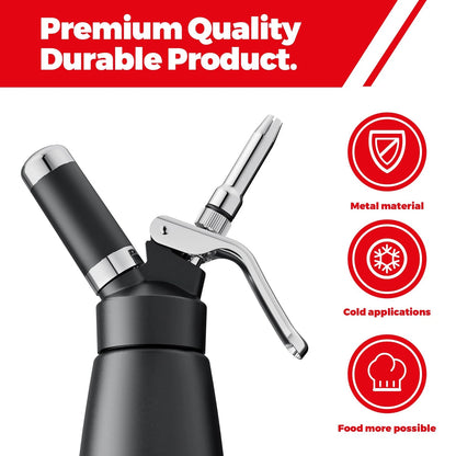 Professional Aluminum Whipped Cream Dispenser - 500 mL/1 500ml, Black