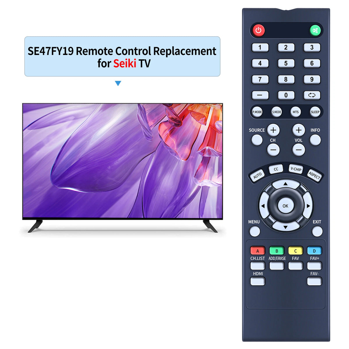 Replacement Remote Control For Seiki TV SE47FY19 LE-32SCL-C SE55UY04