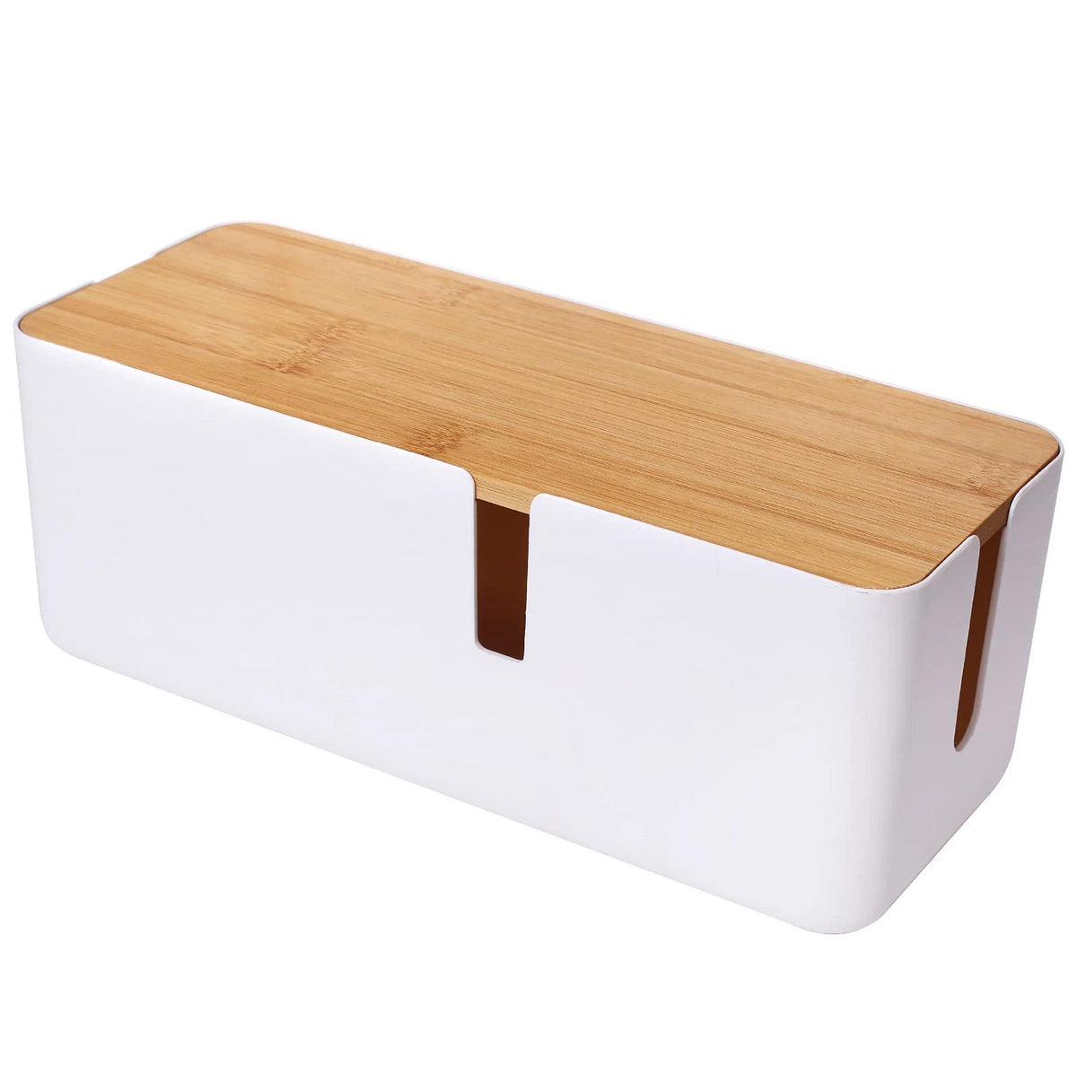 Changsuo Small Cable Management Box with Bamboo Lid for small, White