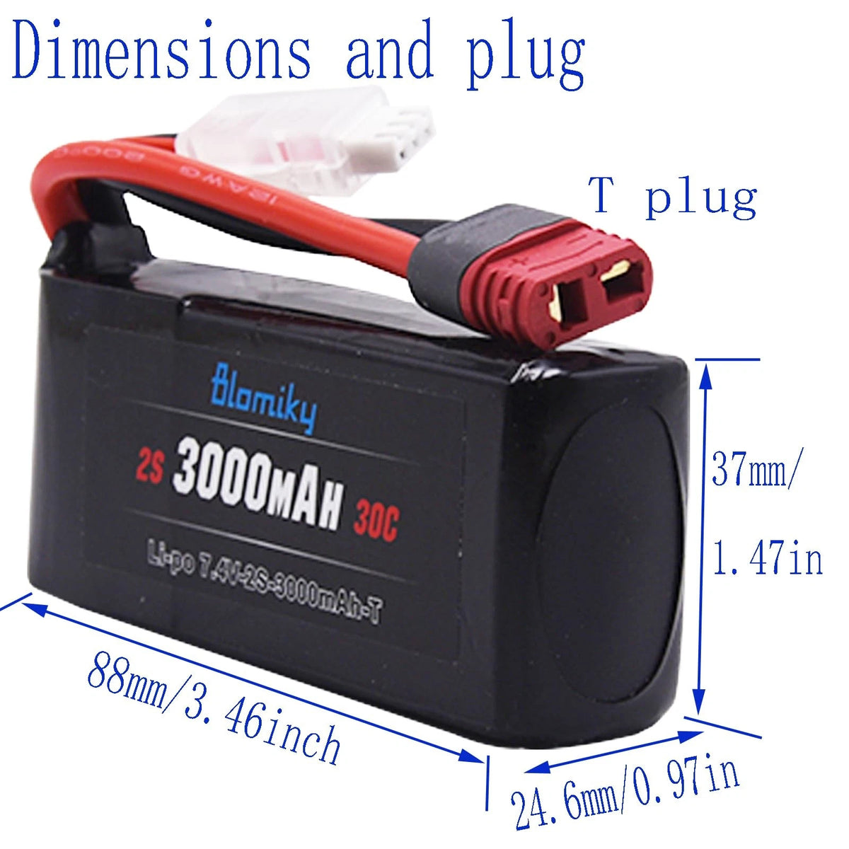 Blomiky 2 Pack 7.4V 2S 3000mAh Shorty T Plug Lipo Battery with XT60...