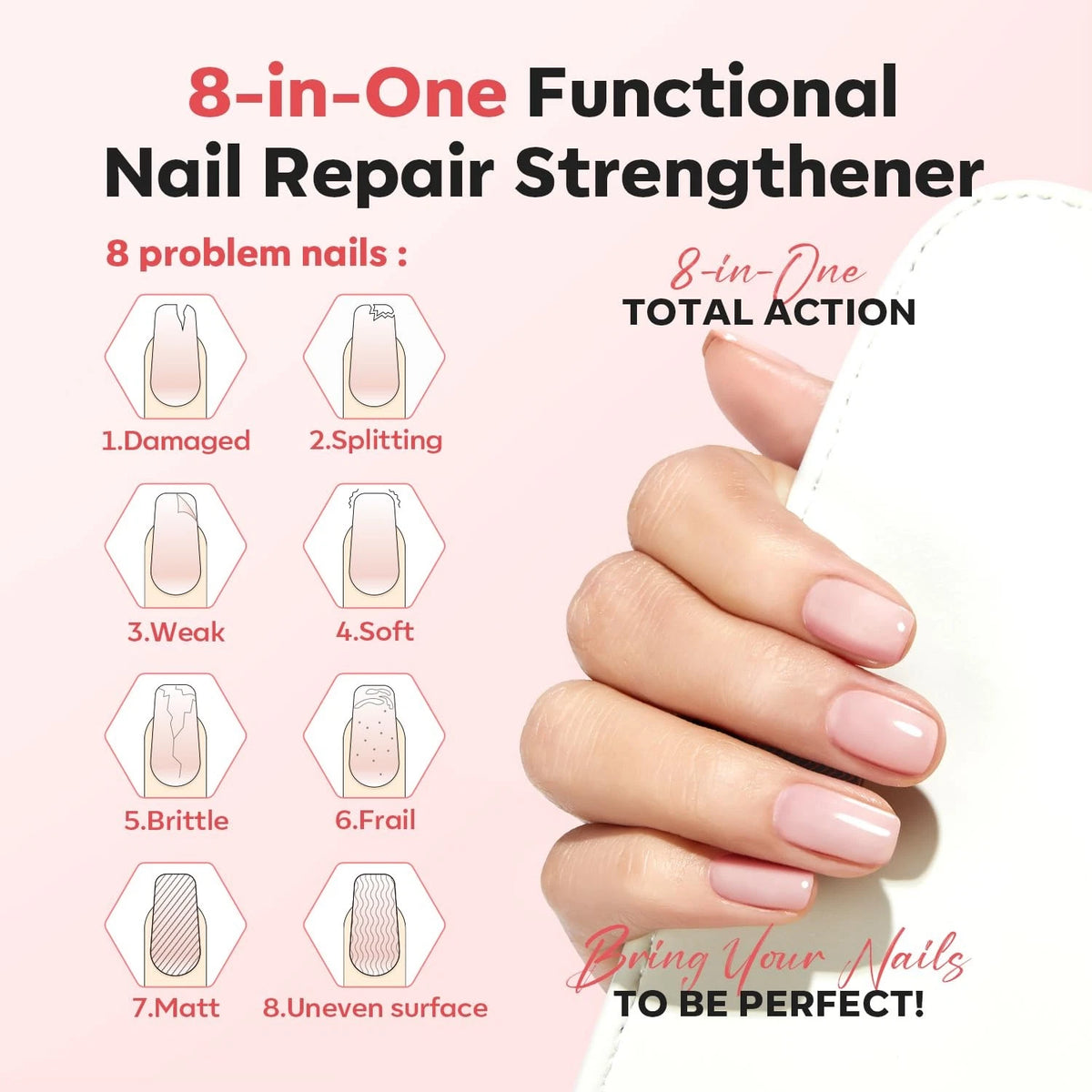 modelones Nail Strengthener and Growth 0.34 Fl Oz (Pack of 1), A1-Peachy Pink