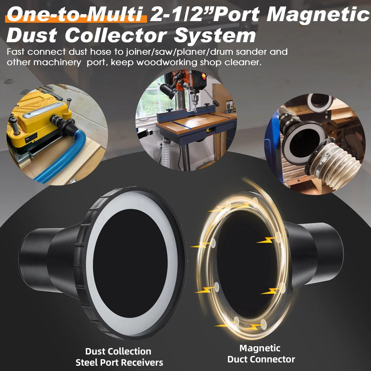 4" to 2.5" Magnetic Dust Collection Fittings for Woodwork Shop Vacuums...