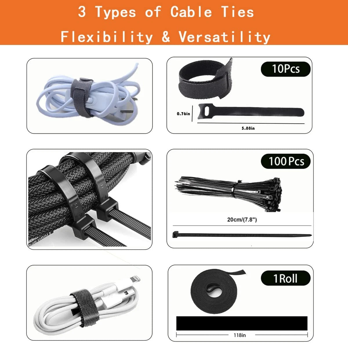 319pcs Cable Management Organizer Kit, Desk Cord Organizer, 98 Adhesive Black