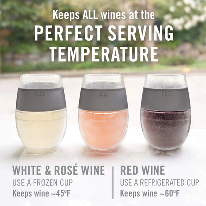 Host Wine Freeze Cup Set of 2 - Plastic Double Wall 8.5 Ounces, Gray Standard
