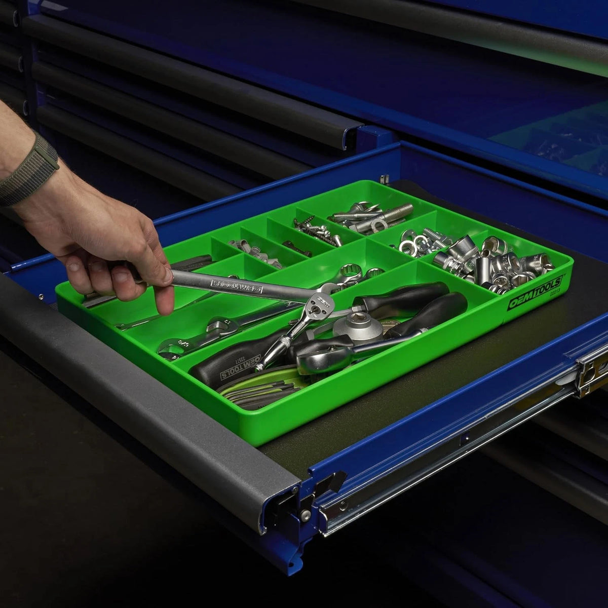 OEMTOOLS 22213 Tool Box Organizer Tray – 10-Compartment Green Tray,