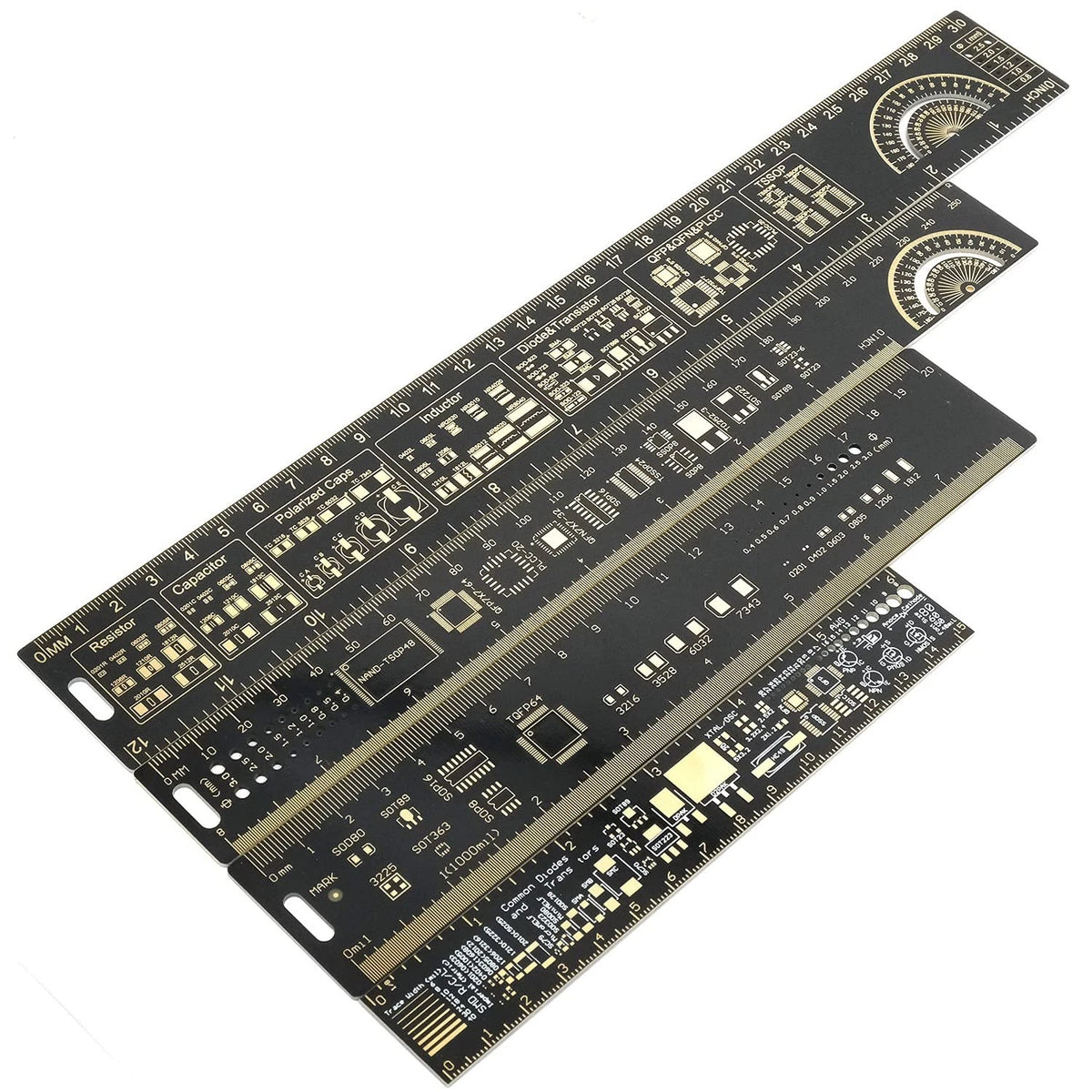 Mayata 3PCS/4PCS 15cm 20cm 25cm 30cm Multifunctional PCB Ruler black