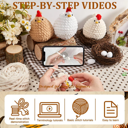 MAGIMUSE Crochet Kit for Beginners, 3 Pcs Chicken Small, 3