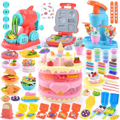 4 in 1 Color Dough Set for Kids with 24 Dough, Kitchen child-size, Blue