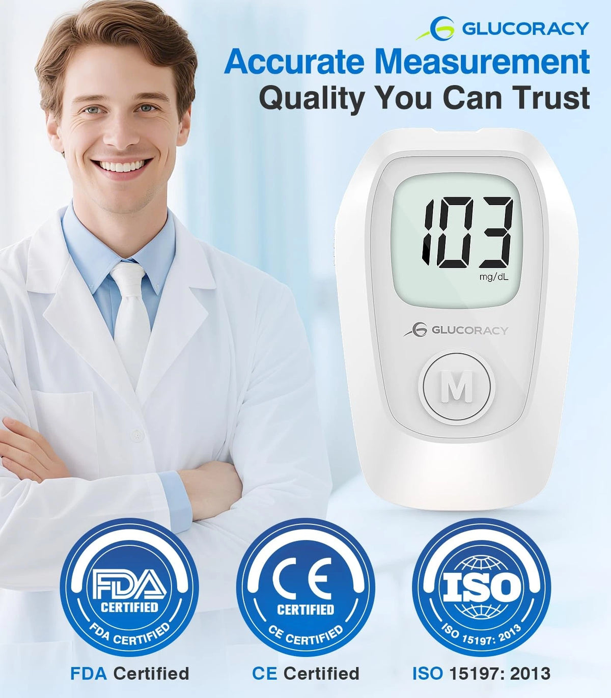 Glucoracy G-425 Glucose Monitor Kit, Blood Sugar with 100 Test Strips