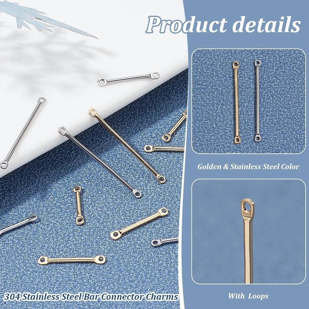 PH PandaHall 120pcs Earring Links Connectors 3 Golden & Stainless Steel Color