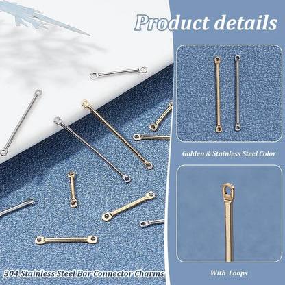 PH PandaHall 120pcs Earring Links Connectors 3 Golden & Stainless Steel Color