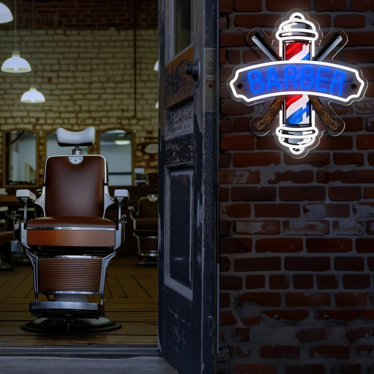 Barber Neon Sign for Shops Hair Salon 13.78x12.99 inches, Blue,