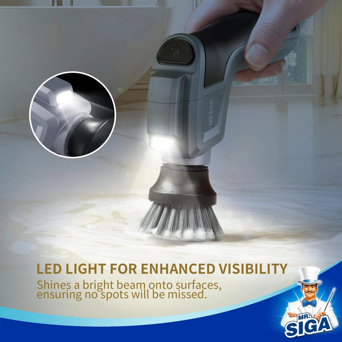MR.SIGA Electric Spin Scrubber for Kitchen and Bathroom 5.9 x 6.0 inch, Gray