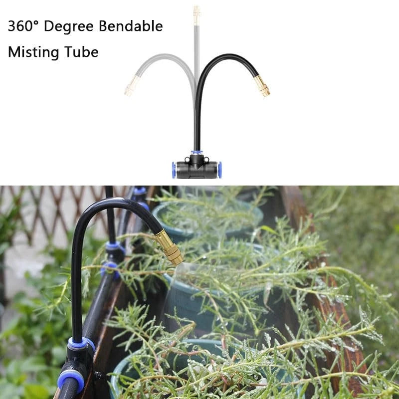 Garden Watering System, Greenhouse Mist Drip Irrigation 65FT, Black & Gold