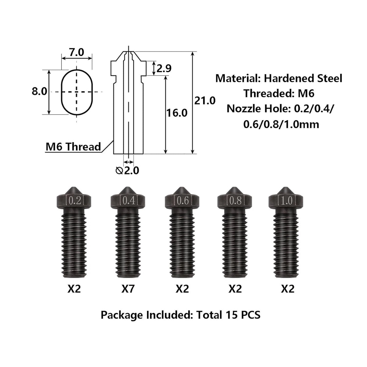 15PCS Hardened Nozzles Kit for Anycubic Vyper, 3D Printer 7PCS 0.4mm Nozzles...