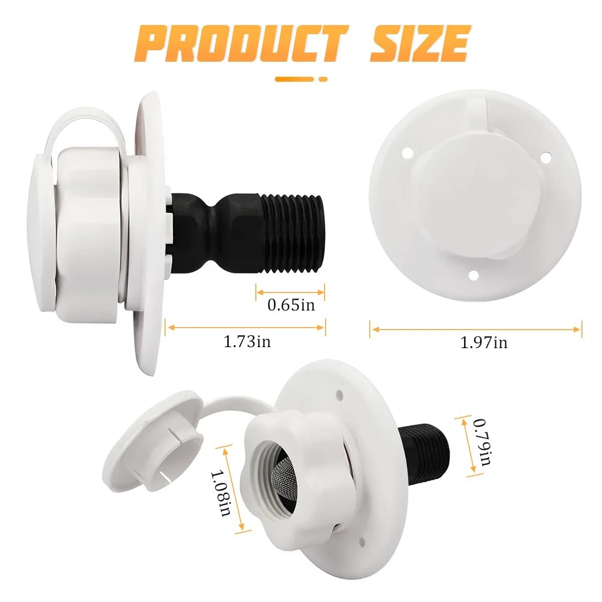 AICEL RV City Water Inlet, Inlet Connection with Check Valve, White