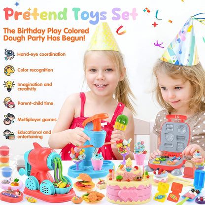 4 in 1 Color Dough Set for Kids with 24 Dough, Kitchen child-size, Blue