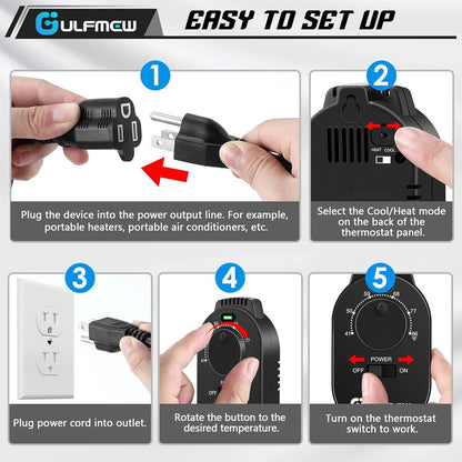 Thermostat Outlet for Heater, Temperature Controller with 4.9FT Black