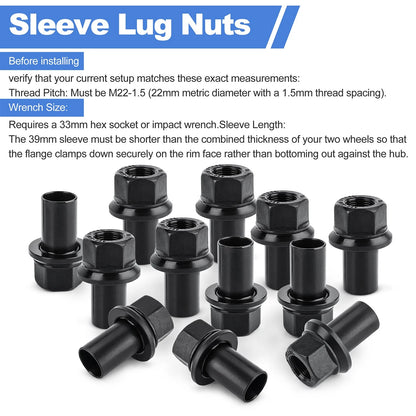12 Pack M22-1.5 Heavy Duty Hub-Piloted Wheel Lug Nuts, 33mm Hex with 39mm