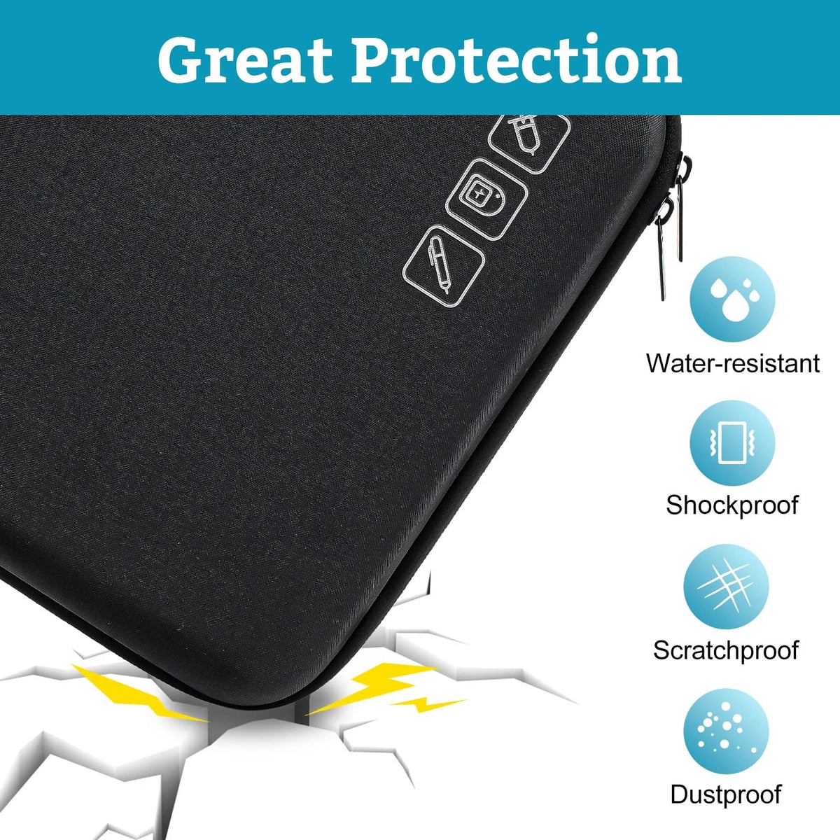 ProCase Diabetic Supplies Hard Large Storage Case(10.5" x 8.5" x 2.8"), Black