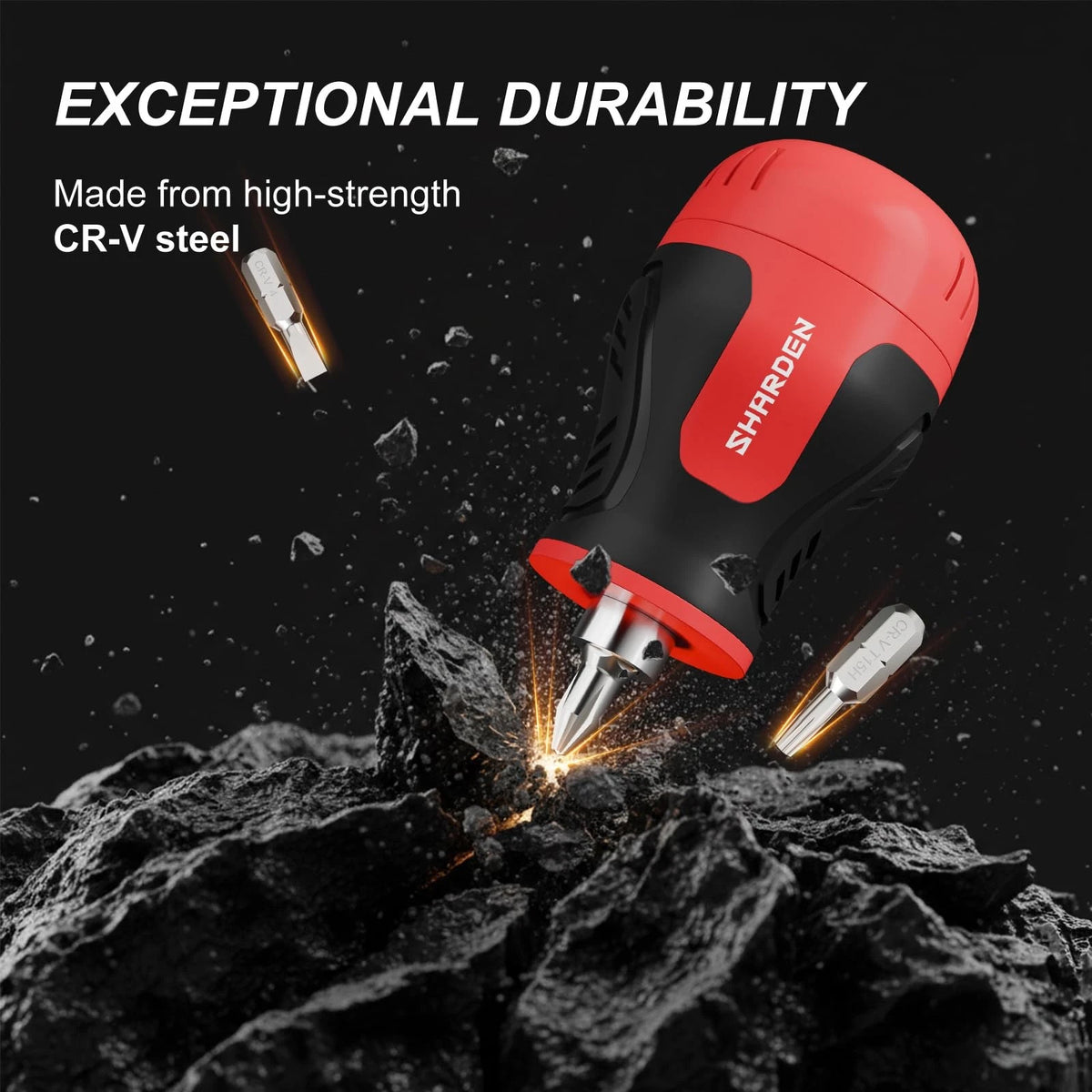 SHARDEN 8 in 1 Stubby Multi Screwdriver with 6 CRV Bits Standard, Red