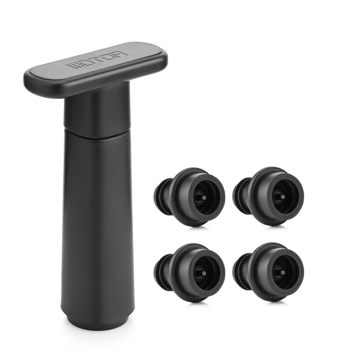 WOTOR Wine Saver Vacuum Pump with 4 Stoppers, 1 + 4 Black