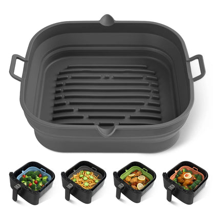 Loveuing Silicone Air Fryer Liners Square - Reusable 8.5"L x 2.2"W, Gray