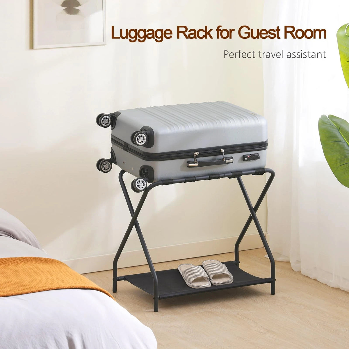 AMHANCIBLE Luggage Rack, Set of 2, Foldable Suitcase Stands Black