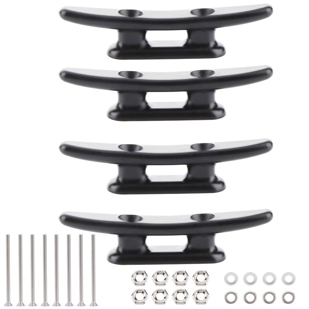 4 Pack 3" Nylon Boat Cleat Dock with Stainless Steel Screws, Black 3 inches