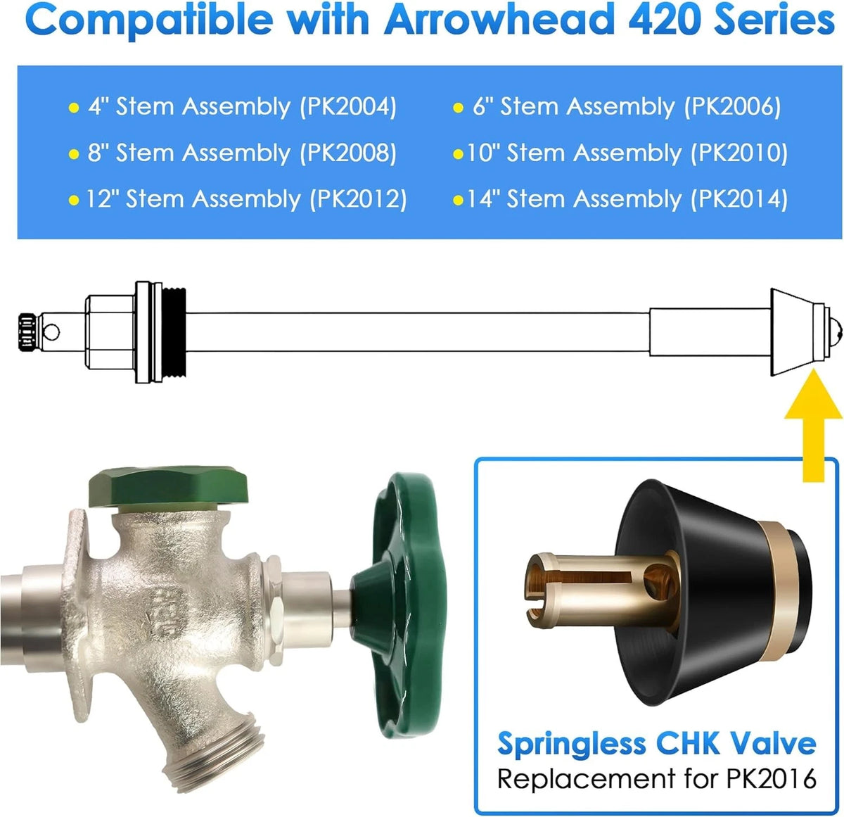 2 Pack Springless CHK Valve Replacement for PK2016 420 Series, black and gold