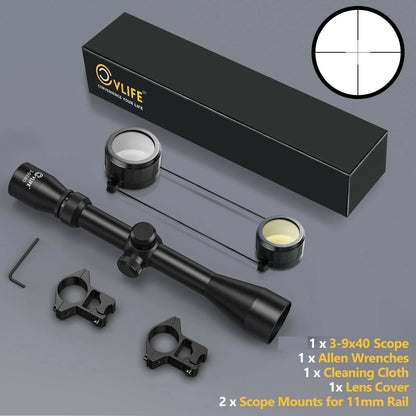 CVLIFE 3-9x40 Optics R4 Reticle Crosshair Scope with 11mm 11mm, Black